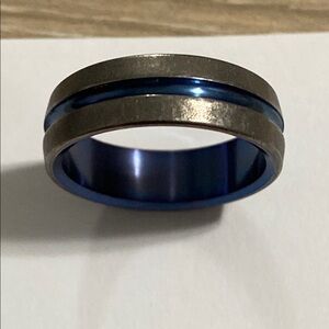 Men's Blue and Silver Toned Ring